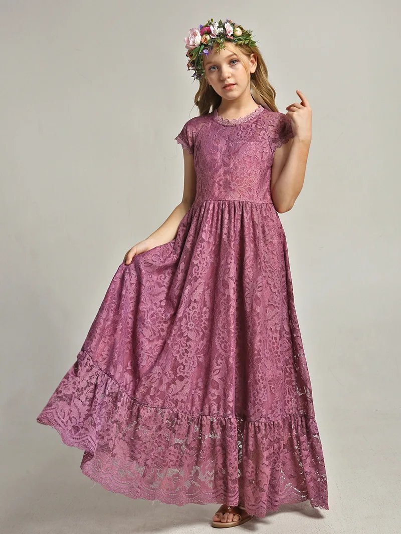 Летние кружевные платья для девочек, модное детское платье для свадебной вечеринки, одежда с цветочным узором для малышей, подростковая одежда для 3, 4, 6, 8, 10, 12 лет 4