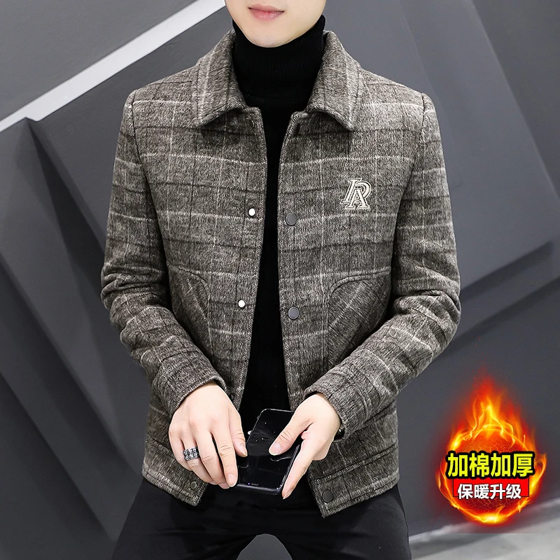 Мужское шерстяное пальто короткого фасона, модное красивое зимнее пальто из шерсти плюс хлопка, утолщенная корейская версия трендового войлочного пальто, куртка mn 4