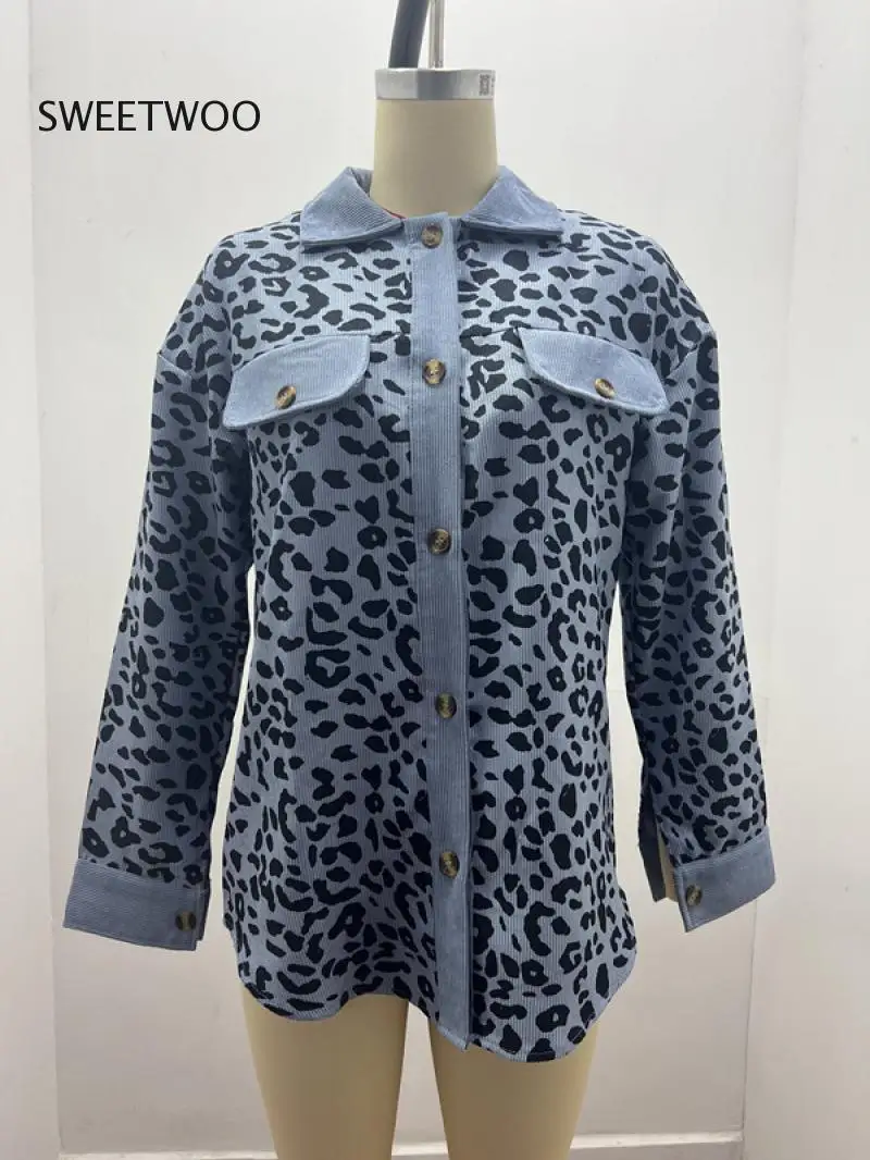 2023 Осенняя леопардовая куртка, женская вельветовая куртка, пальто, женская верхняя рубашка с длинным рукавом, Зимняя свободная рубашка, Куртки для женщин 5
