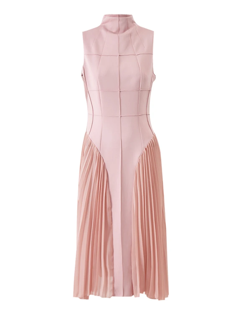 [EWQ] Милое женское плиссированное платье без рукавов со стоячим вырезом, красивая одежда, летние розовые вечерние платья 2023 года 5