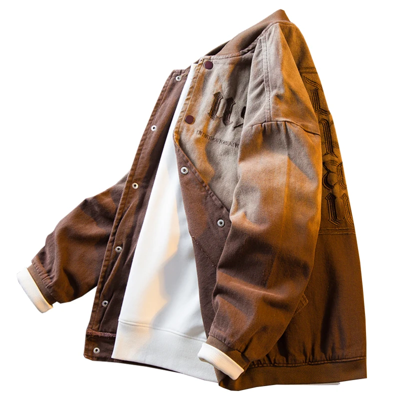 Американская Ретро Градиентная Бейсбольная Куртка Мужская Демисезонная Куртка С Вышивкой Буквами Для Любителей Хай-Стрит Универсальная Повседневная Куртка 5
