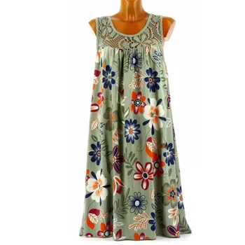 2023 Женское летнее платье в стиле бохо с цветочным принтом, пляжное платье-туника, сарафан, свободное мини-платье для вечеринки, Vestidos
