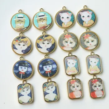 5шт Подвески из сплава с нарисованным котом в японском стиле в стиле ретро для ожерелья, браслета, серег, изготовления ювелирных изделий своими руками