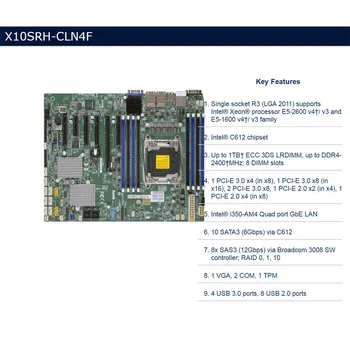X10SRH-CLN4F Для Серверной материнской платы Supermicro с одним разъемом Intel C612 LGA 2011 DDR4 Полностью Поддерживает E5-1600 v4/v3 E5-2600 v4/v3