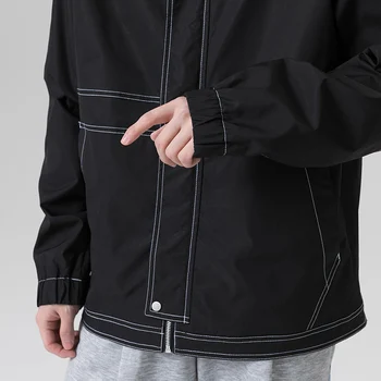 Весенне-осенняя модная повседневная мужская куртка с контрастной декоративной резьбой, ветровка с капюшоном, уличная одежда 2023 года, пальто на молнии в стиле Харадзюку.