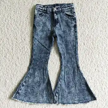 Детские синие брюки из эластичной ткани последнего дизайна RTS, детские джинсовые брюки-клеш для девочек, винтажные джинсы для девочек