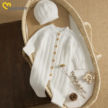 Для мамы и ребенка 0-18 м, теплая детская одежда, вязаный комбинезон для новорожденных, комбинезон с длинными рукавами для мальчиков и девочек + шапка, осенне-весенние наряды