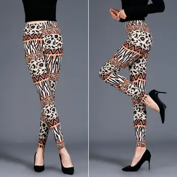 Женщины 2021 Весна-лето, модные Тонкие леггинсы с высокой талией, Женские сексуальные брюки с леопардовым принтом, Женские Тонкие брюки-карандаш R132