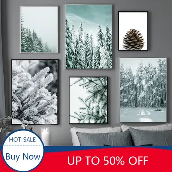Зимний Снежный лес, картина на холсте, настенный художественный пейзаж, плакаты на скандинавскую тему и принты, украшение дома, Рождественский декор комнаты
