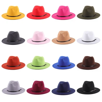 Модная панама унисекс в винтажном стиле с широкими полями, пряжкой для ремня, фетровые кепки Fedora для взрослых мужчин и женщин