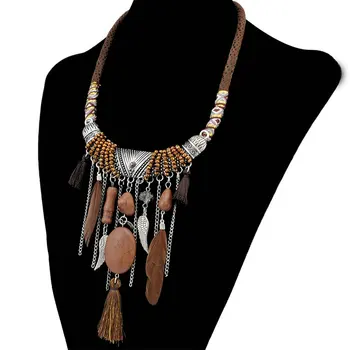 Модные перо ожерелье бирюзовый уличная мода богемный съемки кисточкой ожерелье 