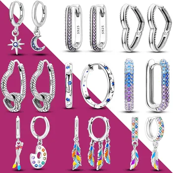 Модные серьги-кольца из серебра 925 пробы, сверкающее паве, U-образная Звезда, Луна, модные серьги, ювелирный подарок для женщин, вечеринка, помолвка