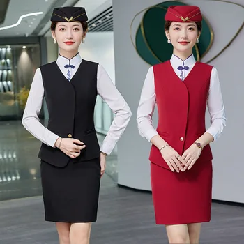 Модный жилет, рабочая униформа, профессиональный юбочный костюм авиакомпании China Southern Airlines, костюм стюардессы высокоскоростного железнодорожного рейса A