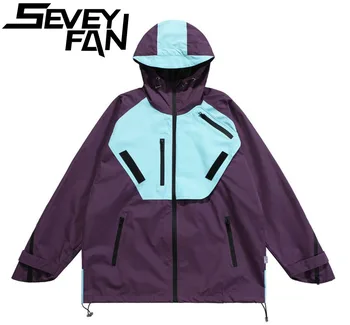 Мужская куртка SEVEYFAN, куртки в стиле Vibe, мужские контрастные цвета, уличная одежда на молнии в стиле пэчворк, Ветрозащитная Свободная нейлоновая верхняя одежда