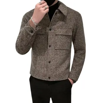 Мужское шерстяное пальто 2021, осенне-зимняя шерстяная короткая приталенная куртка Nizi, тренд куртки
