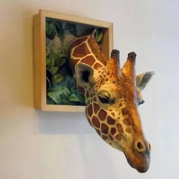 Настенные украшения с головами жирафов, 3d настенная скульптура жирафа, Настенное искусство, Статуя животного в натуральную величину, Украшения для домашнего декора