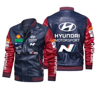 Новые мужские кожаные куртки с логотипом автомобиля Hyundai, осень-зима, повседневная мотоциклетная куртка из искусственной кожи, байкерские кожаные пальто, брендовая одежда европейского размера