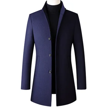 Осенне-зимнее мужское шерстяное пальто из плотной шерсти в винтажном британском стиле, однотонное пальто, приталенная куртка, мужское дизайнерское роскошное пальто
