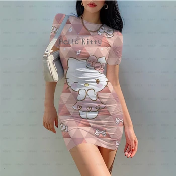 Сексуальное платье-футляр с рисунком Hello Kitty с 3D-принтом, Тонкое платье-футляр, Шикарное Модное Женское Мини-платье vestidos ropa mujer, Горячая распродажа