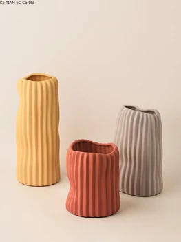 Современная керамическая ваза с вертикальным рисунком, Нерегулярная Цветочная композиция, Обеденный стол, Ваза для украшения сушеными цветами, украшение дома