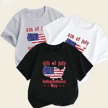 Футболка с флагом США Для мальчиков и девочек, 4 Июля, Винтажная футболка, Детская Хлопковая футболка С круглым вырезом, Футболки в стиле Хип-Хоп, Уличная одежда Harajuku