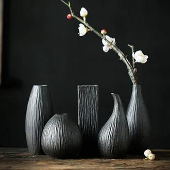 Черная керамика дзен цветочная посуда Японский керамогранит керамическая цветочная композиция домашнее ретро украшение гидропонная маленькая ваза