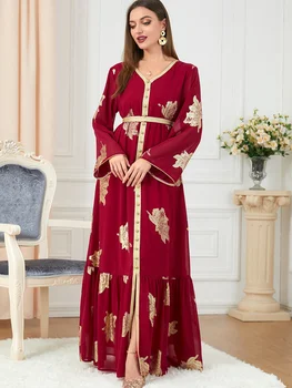 Элегантные мусульманские платья для женщин 2023 Осень Абая Дубай Турция Вечернее длинное платье с принтом Джалабия Исламская одежда Кафтан Халат