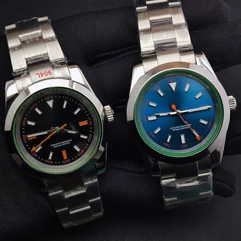 часы с механизмом 40 мм NH35, Сапфировое стекло, изготовленный на заказ циферблат, Повседневная мужская Прозрачная задняя крышка, зеленые, синие светящиеся водонепроницаемые часы