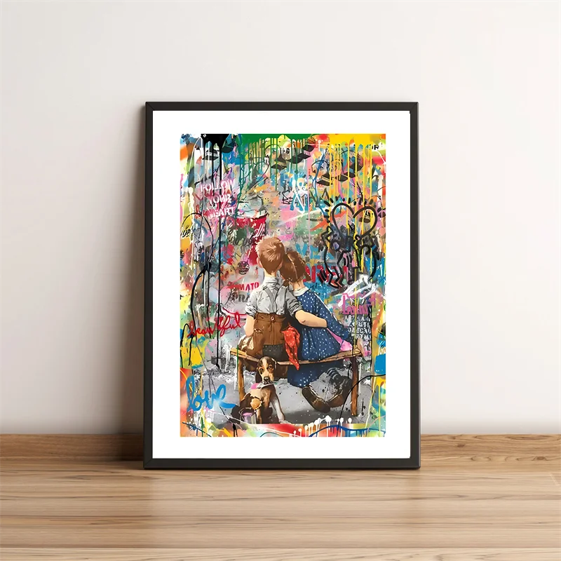 Абстрактные граффити Настенная живопись Мальчик и девочка Украшение стены Холст плакат Эстетическое украшение комнаты красочный плакат 0