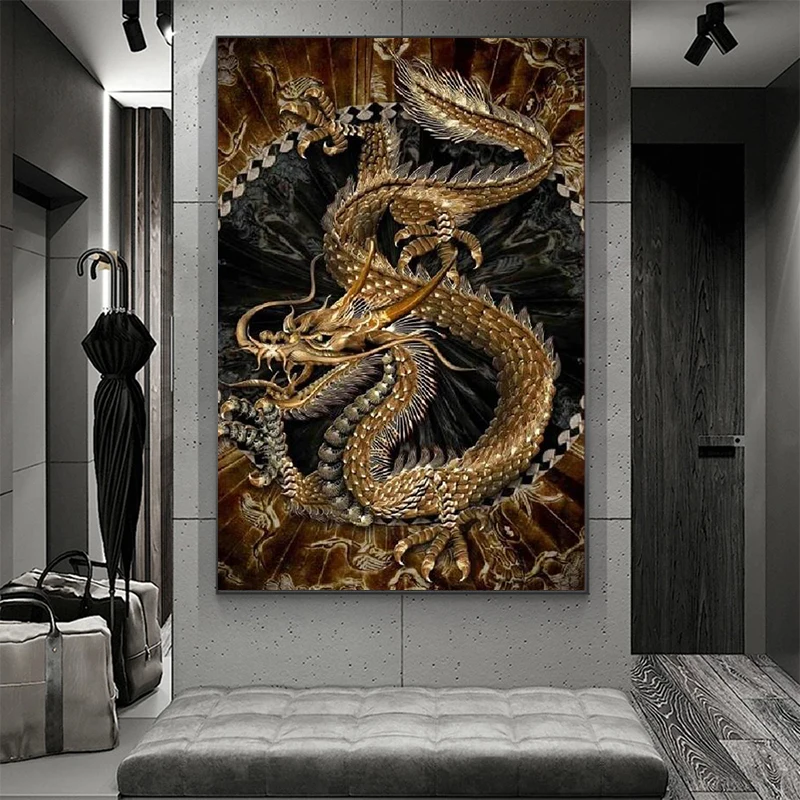 Китайский стиль Дракон Традиционная живопись на холсте Печать плакатов Настенное искусство Абстрактные картины для гостиной Домашний декор Cuadros 0
