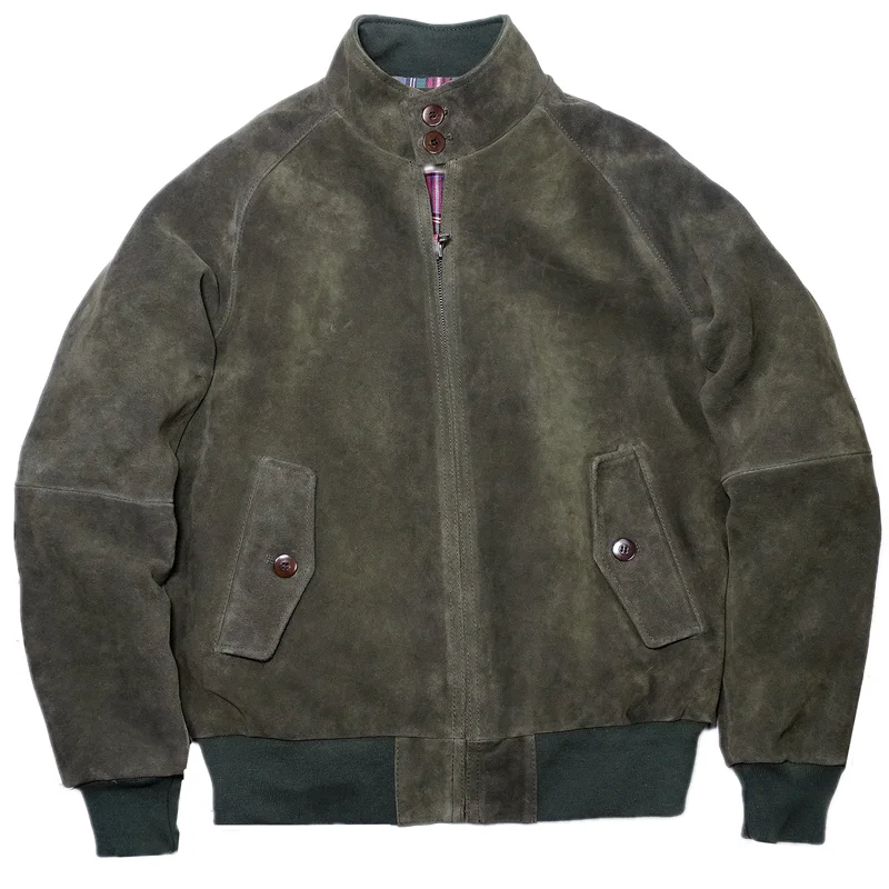 Мужская замшевая куртка G9 с воротником-стойкой из воловьей кожи свободного покроя, классическая винтажная одежда в английском стиле 0