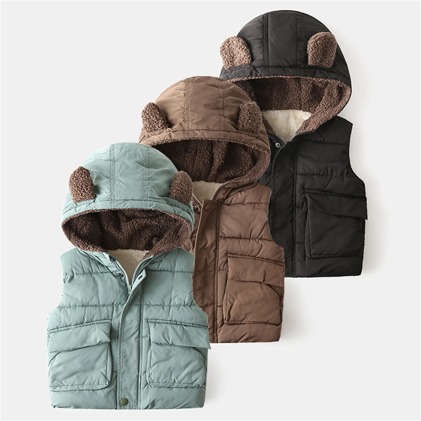 Новый детский зимний жилет для малышей, куртка, одежда для маленьких девочек и мальчиков, осенне-зимняя теплая толстая хлопковая жилетка без рукавов с капюшоном 0