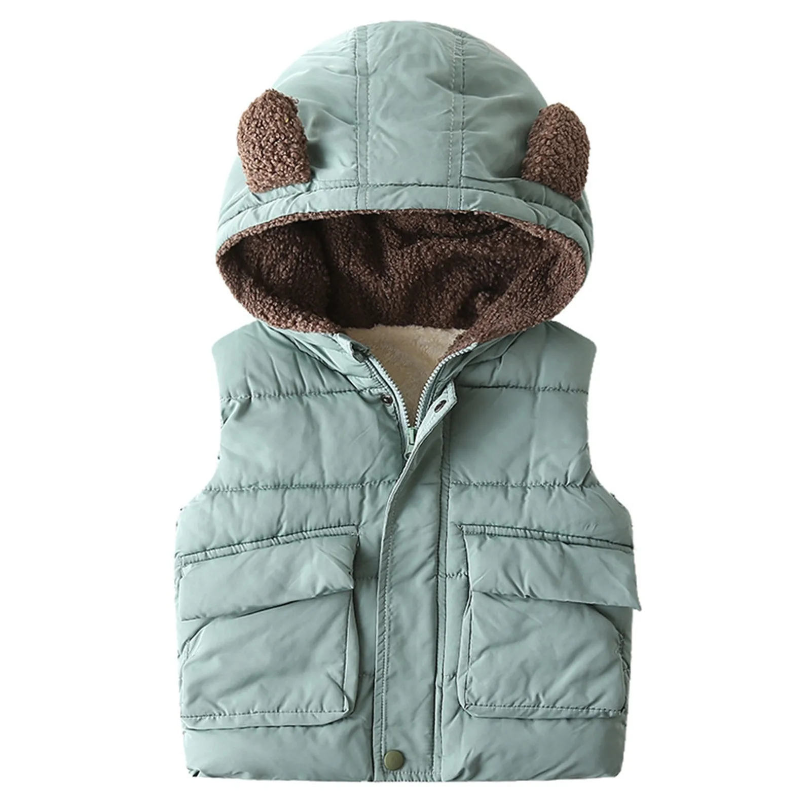 Новый детский зимний жилет для малышей, куртка, одежда для маленьких девочек и мальчиков, осенне-зимняя теплая толстая хлопковая жилетка без рукавов с капюшоном 1