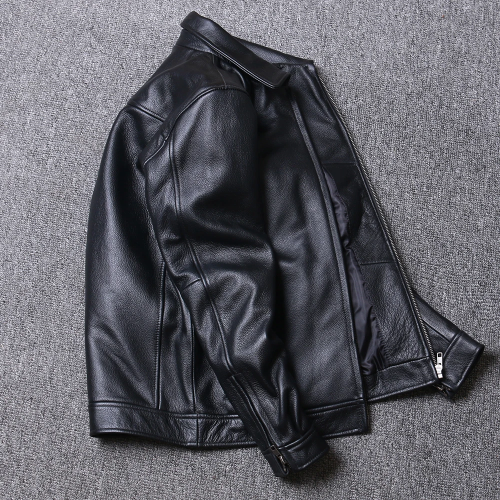 Оптовые продажи, Бесплатная доставка, Дешевая куртка из натуральной воловьей кожи, мужская черная высококачественная повседневная одежда, мужское классическое пальто 1
