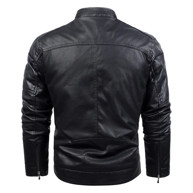 2023 Новая осенне-зимняя кожаная куртка для мужчин, мотоциклетные куртки со стоячим воротником, зимняя теплая флисовая ветровка, пальто, верхняя одежда 2