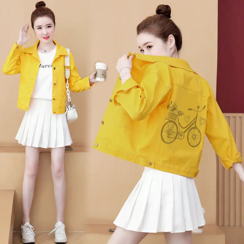 Джинсовая куртка с вышивкой, короткая джинсовая куртка, женская корейская версия, маленькая свежая тонкая куртка, осенняя свободная куртка 2