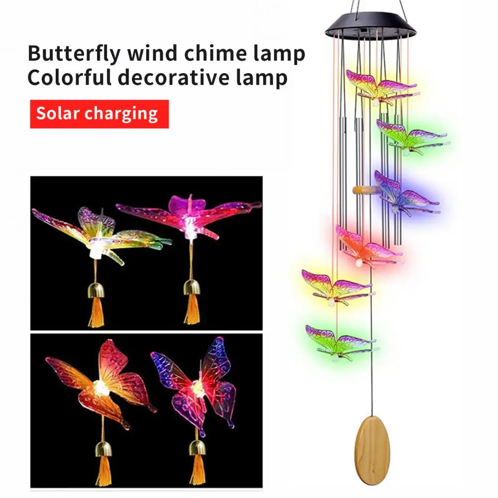 Ветряной колокольчик Водонепроницаемый, легко подвешиваемый, СВЕТОДИОДНЫЙ, работающий на солнечных батареях, подвеска в виде бабочки-колокольчика для дома 3