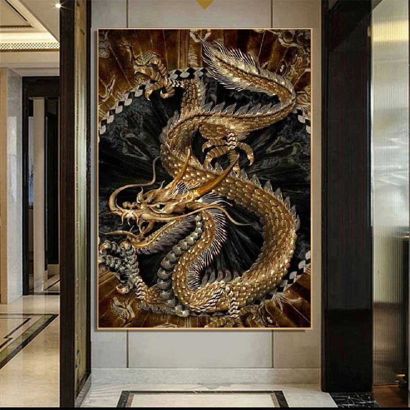 Китайский стиль Дракон Традиционная живопись на холсте Печать плакатов Настенное искусство Абстрактные картины для гостиной Домашний декор Cuadros 3