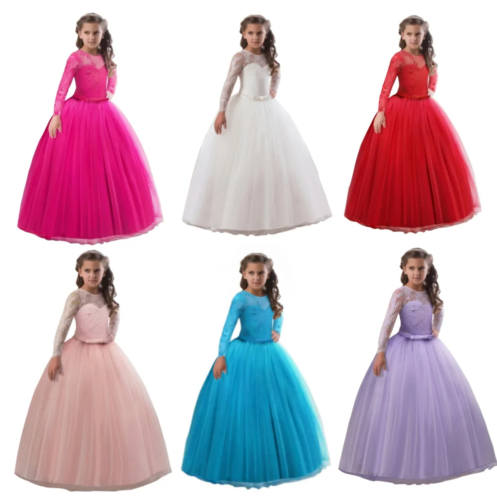 Платье принцессы для девочек от 3 до 15 лет для свадебной вечеринки, детские кружевные длинные платья с цветочным узором, праздничная одежда для подростков, Рождество, Новый год, выпускной бал, одежда 3