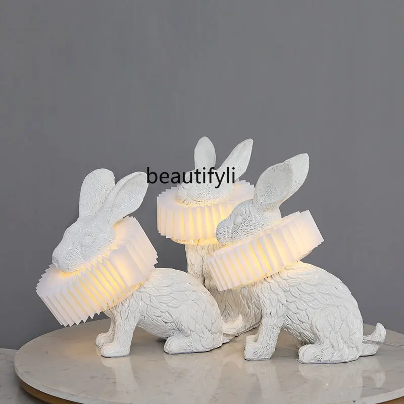 Современная минималистичная прикроватная тумбочка для спальни, креативная настольная лампа для гостиной, столовой и кабинета, лампа для моделирования кролика из смолы 3