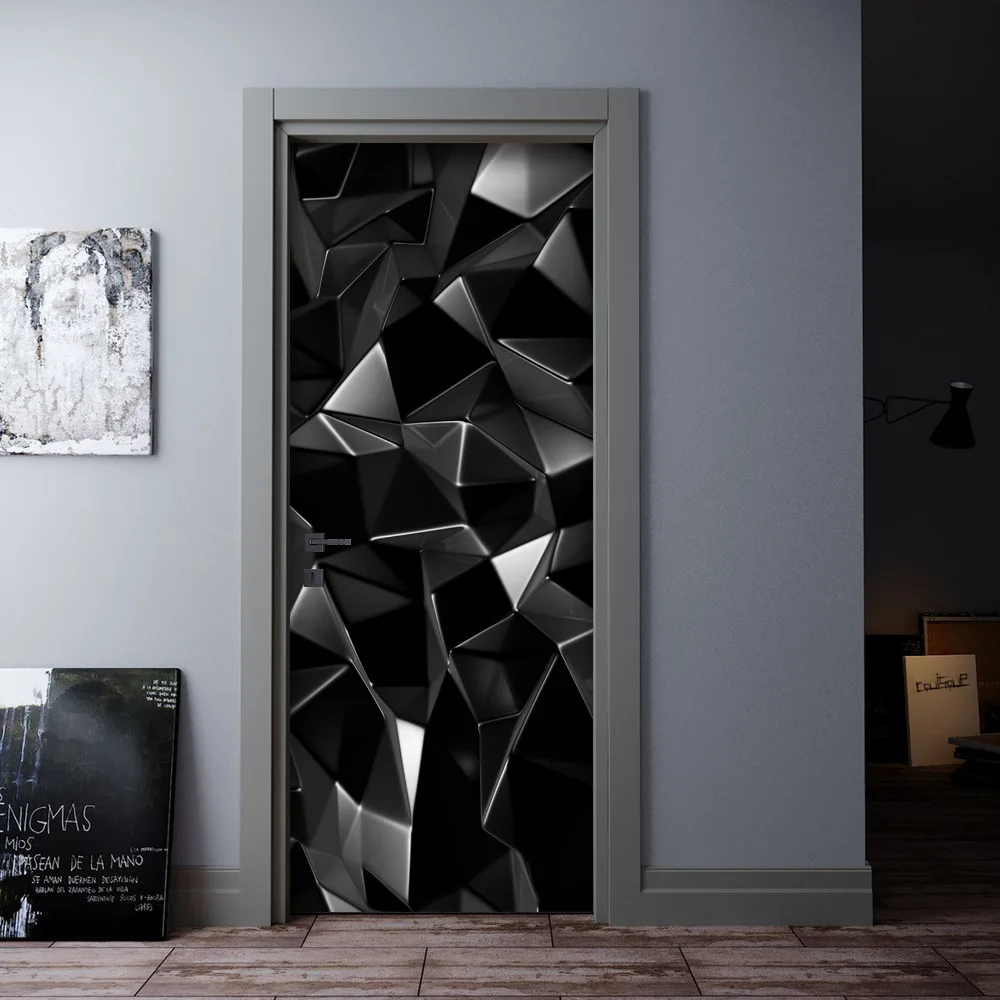 Современный стиль, черные геометрические 3D обои для дверей, наклейка из ПВХ, водонепроницаемый плакат для украшения всей дверной обертки 3