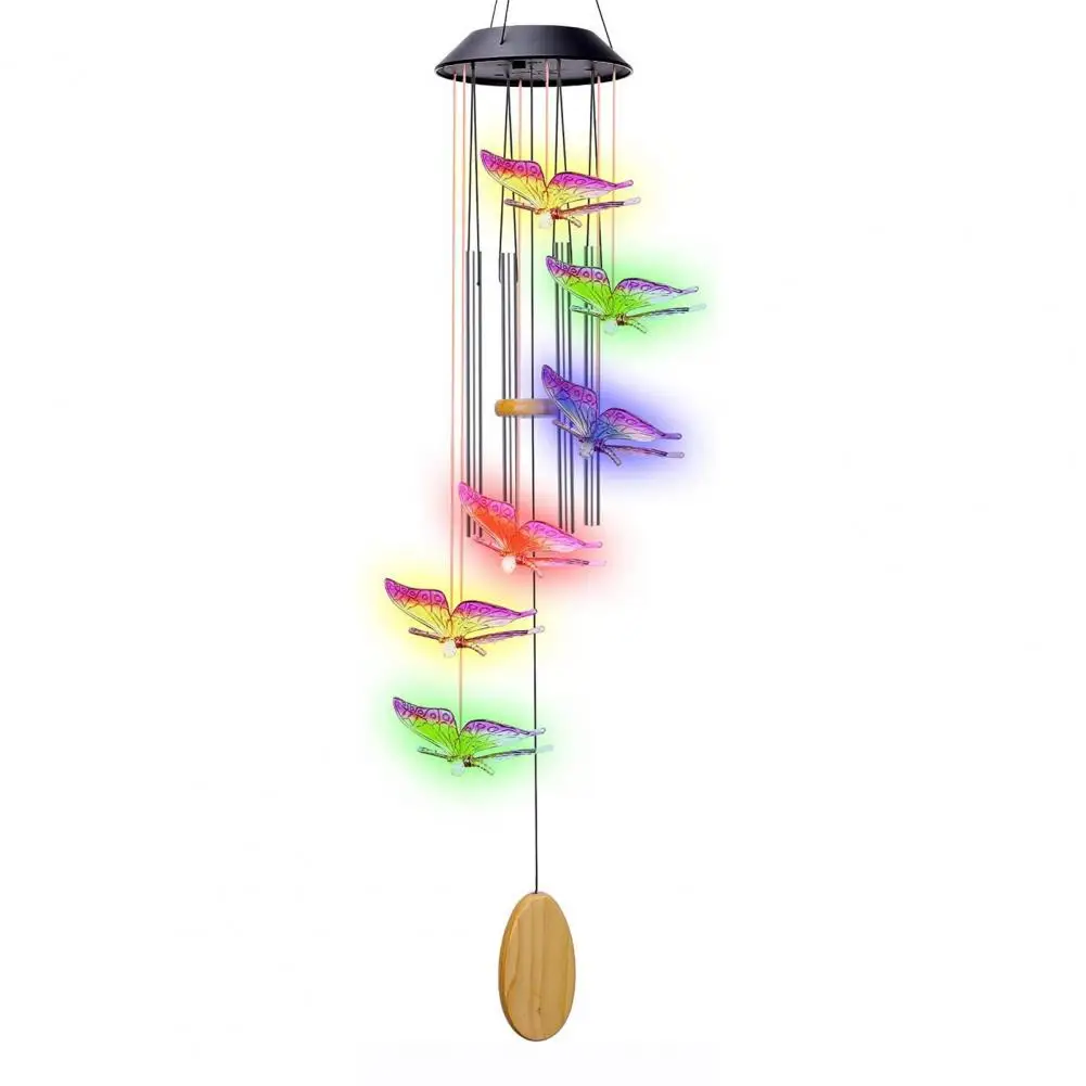 Ветряной колокольчик Водонепроницаемый, легко подвешиваемый, СВЕТОДИОДНЫЙ, работающий на солнечных батареях, подвеска в виде бабочки-колокольчика для дома 4