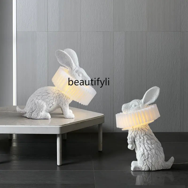 Современная минималистичная прикроватная тумбочка для спальни, креативная настольная лампа для гостиной, столовой и кабинета, лампа для моделирования кролика из смолы 4