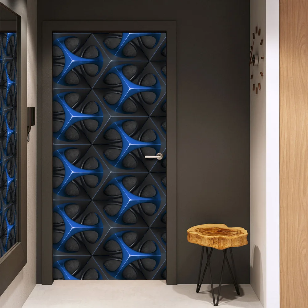 Современный стиль, черные геометрические 3D обои для дверей, наклейка из ПВХ, водонепроницаемый плакат для украшения всей дверной обертки 4