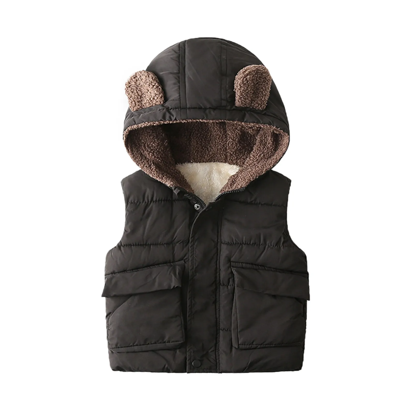 Новый детский зимний жилет для малышей, куртка, одежда для маленьких девочек и мальчиков, осенне-зимняя теплая толстая хлопковая жилетка без рукавов с капюшоном 5