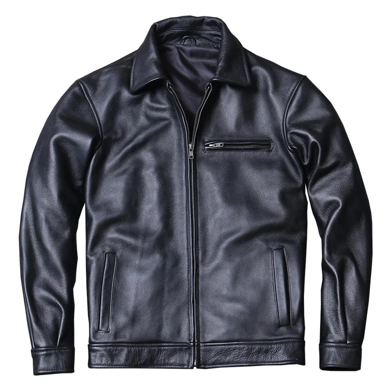 Оптовые продажи, Бесплатная доставка, Дешевая куртка из натуральной воловьей кожи, мужская черная высококачественная повседневная одежда, мужское классическое пальто 5